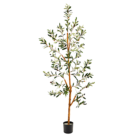 Nearly Natural Olive Tree 54”H Artificial Plant With Planter, 54”H x 10”W x 10”D, Green/Black