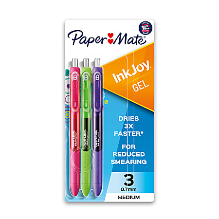 Paper Mate® InkJoy Gel Pens, Medium Point, 0.7 mm, Assorted Barrel, Assorted Ink, Pack Of 3 Pens