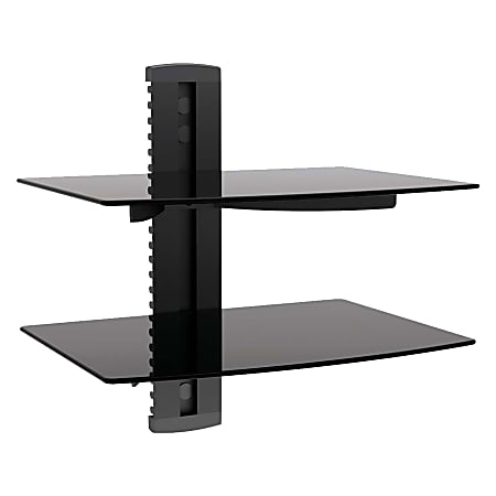 MegaMounts Tempered-Glass 2-Shelf Single-Stud Wall Mount, 11"H x 15"W x 14-1/4"D, Black