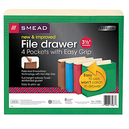 Smead® Full-Height Gusset Pockets With Easy Grip®, Letter Size, Assorted Colors (No Color Choice), Pack Of 4