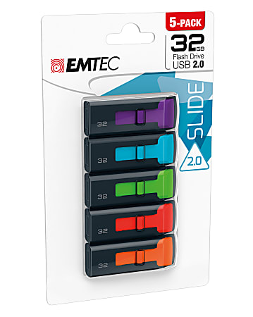 EMTEC C450 USB 2.0 Flash Drive, 32GB, Assorted, Pack Of 5