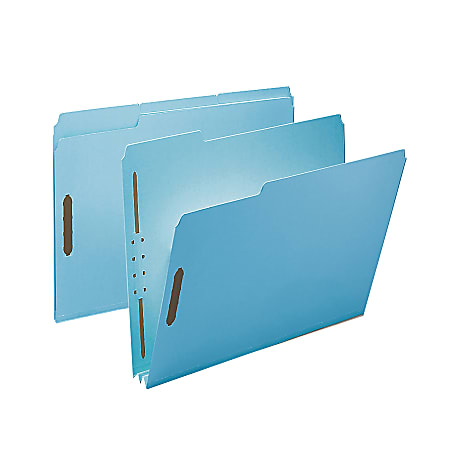 Smead® Pressboard Fastener Folders, 2" Expansion, 8 1/2" x 11", Letter, 100% Recycled, Blue, Box of 25