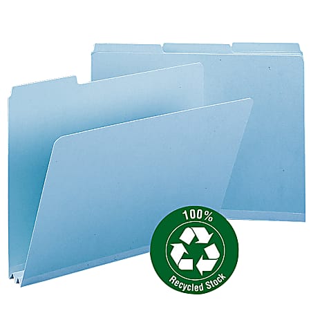 Smead® Pressboard Folder, 2" Capacity, Letter Size, 1/3 Cut, 100% Recycled, Blue, Box Of 25