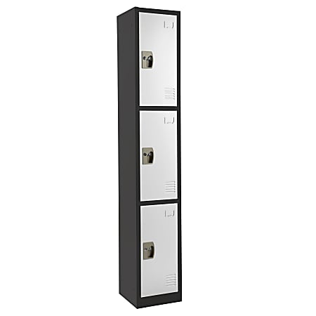 Alpine Large 3-Tier Steel Locker, 72”H x 12”W x 12”D, Black/White