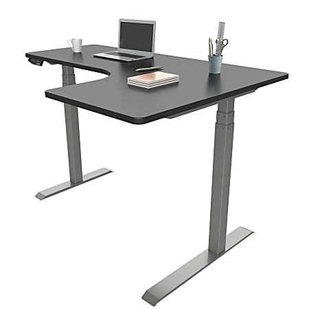 Loctek Height Adjustable Corner Desk With Right Return Black Silver