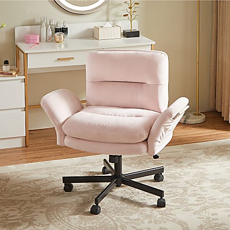 Bestier Ergonomic Velour Mid-Back Swivel Executive Task Chair, Pink