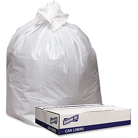 Genuine Joe Low Density White Can Liners - 45 gal Capacity - 40" Width x 46" Length - 0.90 mil (23 Micron) Thickness - Low Density - White - 100/Carton - Industrial Trash - Recycled
