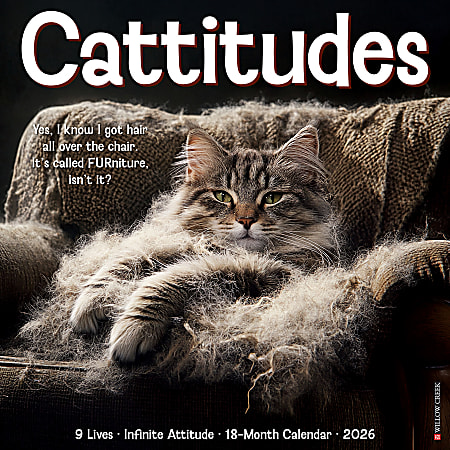 2026 Willow Creek Press Art & Design Monthly Wall Calendar, 12" x 12", Cattitudes, January To December, 56738