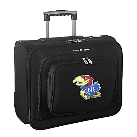 Denco Sports Luggage Rolling Overnighter With 14" Laptop Pocket, Kansas Jayhawks, 14"H x 17"W x 8 1/2"D, Black