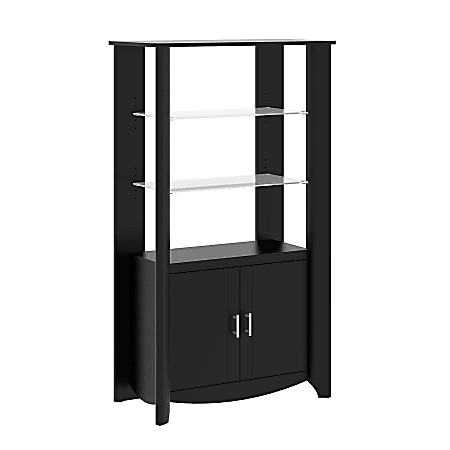 Bush Furniture Aero Tall Library Storage Cabinet with Doors, Classic Black, Standard Delivery