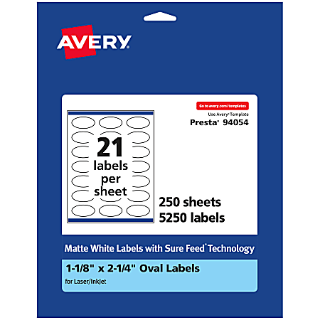 Avery® Permanent Labels With Sure Feed®, 94054-WMP250, Oval,
