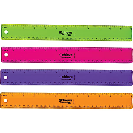 Officemate Flexible Rulers - 12" Length 1.3" Width - Imperial, Metric Measuring System - Plastic - 12 / Pack - Assorted