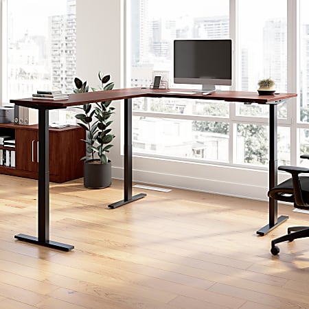 Bush Business Furniture Move 60 Series 72"W Height Adjustable L Shaped Standing Desk, Hansen Cherry/Black Powder Coat, Standard Delivery