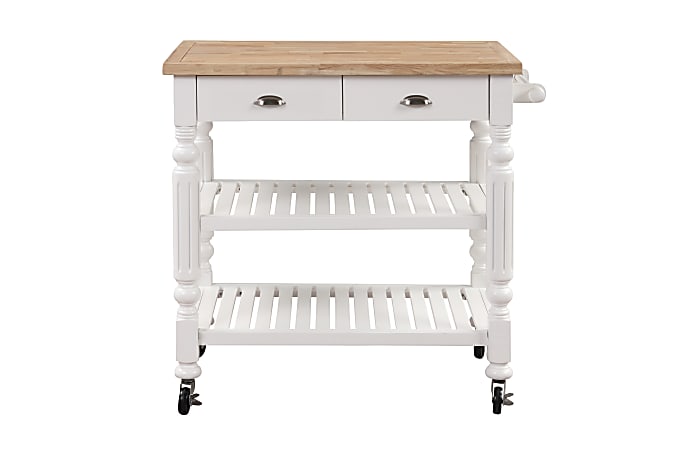 Linon Bakari 2-Drawer 36-1/2"H Kitchen Cart With Shelves, White