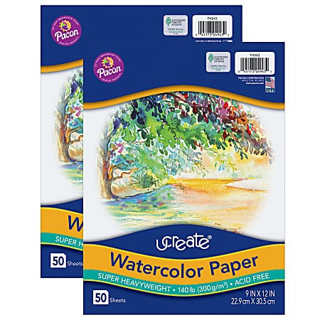 Pacon® UCreate Watercolor Paper, 9" x 12", White, 50 Sheets Per Pack, Case Of 2 Packs