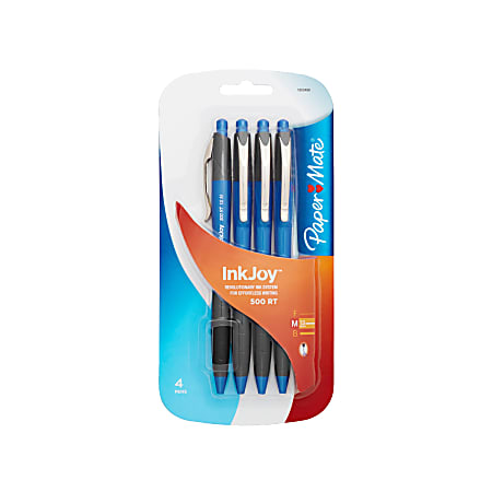 Paper Mate® InkJoy™ 500 RT Retractable Pens, Medium Point, 1.0 mm, Blue Barrels, Blue Ink, Pack Of 4