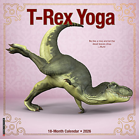 2026 Willow Creek Press Animals Monthly Wall Calendar, 12" x 12", T-Rex Yoga, January To December, 52921