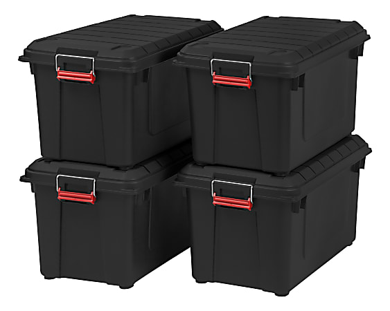 IRIS Weathertight Plastic Storage Containers With Latch Lids 15 38 x 16 x  30 Black Case Of 4 - Office Depot