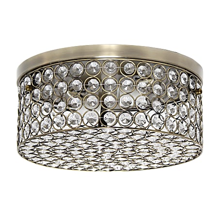 Lalia Home Glam 2-Light Round Flush-Mount Light, 12"W, Crystal/Antique Brass