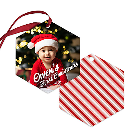 Custom Full-Color 2-Sided Photo Metal Holiday Ornament, Hexagon, 3" x 2-3/4”