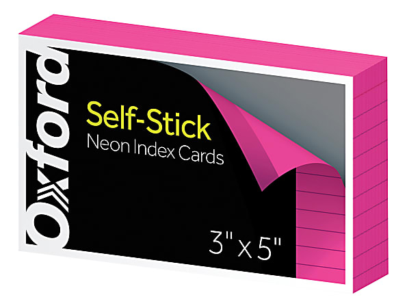 Oxford® Self-Stick Index Cards, 3" x 5", Ruled, Neon, Pack Of 100 Cards
