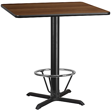 Flash Furniture Laminate Square Table Top With Bar-Height Table Base And Foot Ring, 43-1/8"H x 42"W x 42"D, Walnut/Black