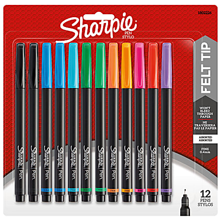 Sharpie Pens Fine Point 0.4 mm Black Barrels Assorted Ink Colors