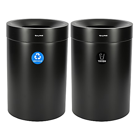 Alpine Industries Stainless Steel Recycling And Trash Cans, 50 Gallon, Black, Set Of 2 Cans