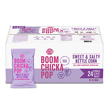 Angie's BOOMCHICKAPOP Popcorn - Gluten-free, Cholesterol-free, No High Fructose Corn Syrup - Sweet and Salty Kettle - 1 Serving Bag - 24 / Carton Angie's BOOMCHICKAPOP Popcorn - Gluten-free, Cholesterol-free, No High Fructose Corn Syrup - Sweet and Salty Kettle - 1 Serving Bag - 24 / Carton
