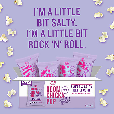 Angie's BOOMCHICKAPOP Popcorn - Gluten-free, Cholesterol-free, No High Fructose Corn Syrup - Sweet and Salty Kettle - 1 Serving Bag - 24 / Carton Angie's BOOMCHICKAPOP Popcorn - Gluten-free, Cholesterol-free, No High Fructose Corn Syrup - Sweet and Salty Kettle - 1 Serving Bag - 24 / Carton