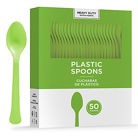 Amscan 8018 Solid Heavyweight Plastic Spoons, Kiwi Green,