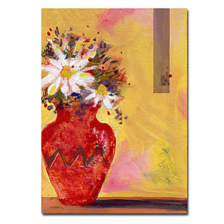 Trademark Global Red Vase With Daisy Gallery-Wrapped Canvas Print By Sheila Golden, 18"H x 24"W