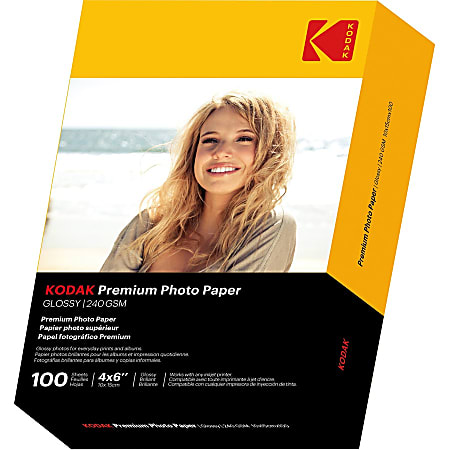 Kodak Inkjet Photo Paper White 4 x 6 Glossy 100 Pack - Office Depot