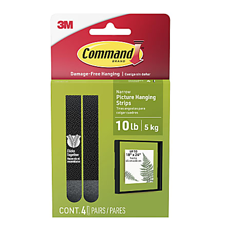 Command Narrow (10lb) Picture Hanging Strips, Black, 4 Pairs (8 strips), 17207BLKES