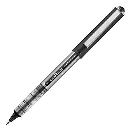 uni-ball® Vision™ Liquid Ink Rollerball Pens, Ultra Micro Point, 0.38 mm, Black Barrel, Black Ink, Pack Of 12 Pens