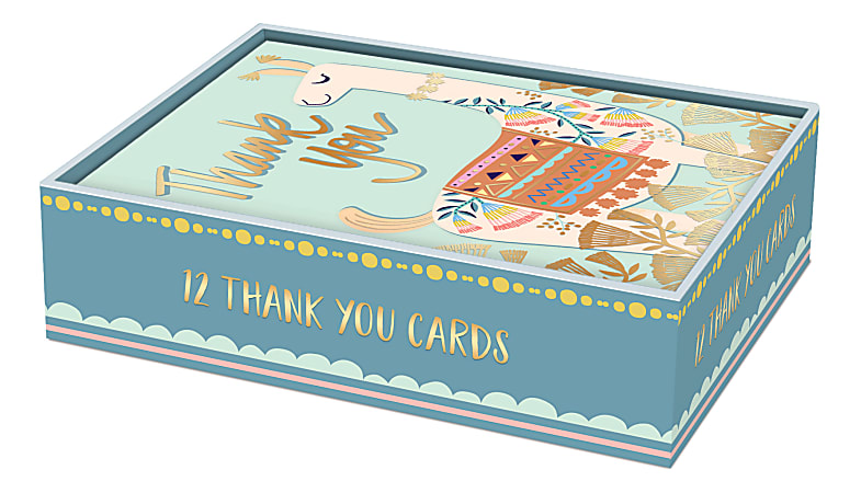 Punch Studio Decorative Thank You Note Cards With Envelopes, Llama, Blank Inside, Pack Of 12 Cards