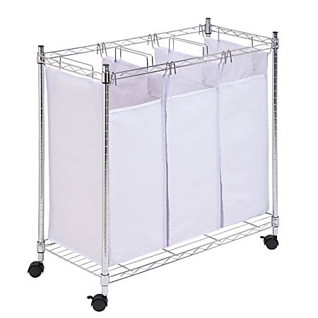 Honey-Can-Do Rolling Urban Triple Sorter, White/Chrome
