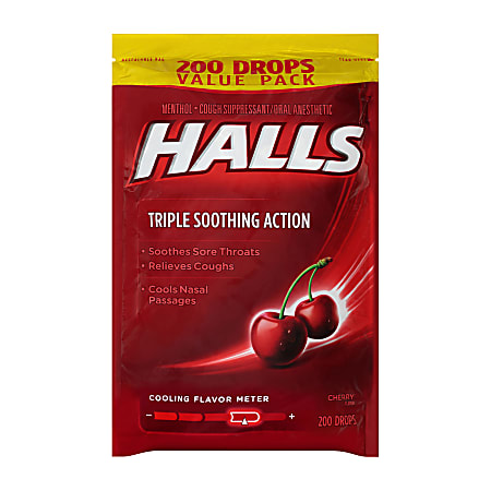 Halls Cough Suppressant Cherry Triple-Soothing Cough Drops, Pack Of 200 Cough Drops