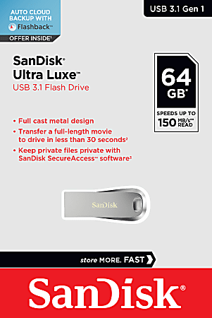 SanDisk Ultra Luxe USB 3.1, 64GB, Silver Metal