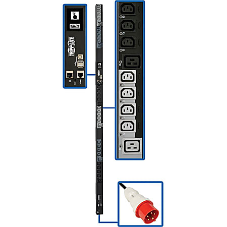 Tripp Lite 3-Phase PDU Switched 11.5kW 220/230/240V 24 C13; 6 C19 16/20A - Switched - IEC 60309 16/20A RED (3P+N+E) - PDU3XEVSR6G20
