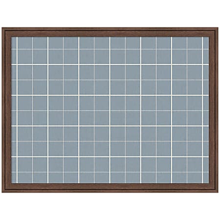 Kate and Laurel Framed Fabric Pinboard, 26 x 20, Light Blue Plaid Pattern, Florence Medium Brown Frame