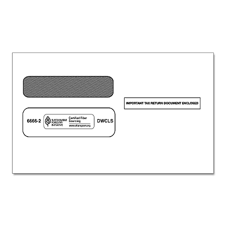 ComplyRight™ Double-Window Envelopes For W-2 Laser And Continuous Tax Forms, Self-Seal, White, Pack Of 50 Envelopes