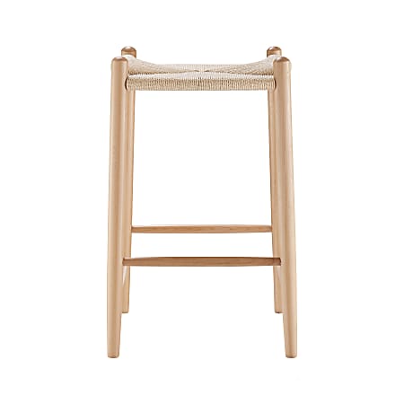 Eurostyle Evelina Backless Wood Counter-Height Stool With Rush Seat, Natural