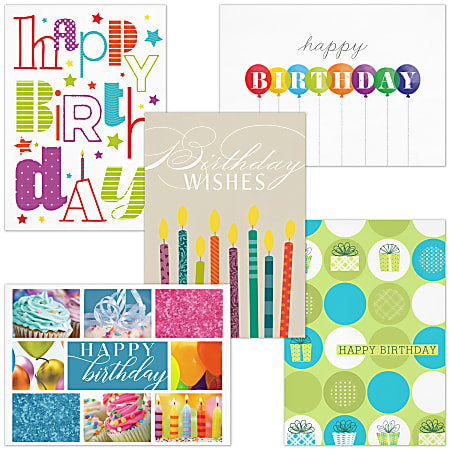 Custom Economy Birthday Greeting Card Assortment Pack With Blank Envelopes, 7-7/8" x 5-5/8", Pack Of 50 Cards