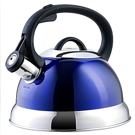 Mr. Coffee Flintshire 1.75 Qt Stainless Steel Whistling Tea Kettle, Blue