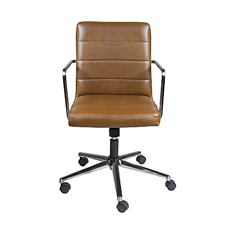 Eurostyle Leander Faux Leather Low-Back Office Chair, Brushed Nickel/Brown