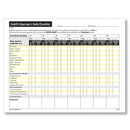 ComplyRight Forklift Operators Daily Checklist Sheets, 8 1/2" x 11", White, Pack Of 50