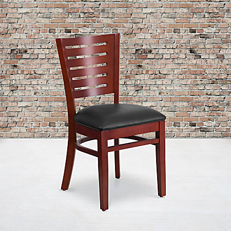 Flash Furniture Slat Back Restaurant Accent Chair, Black Seat/Mahogany Frame