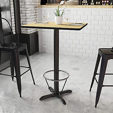 Flash Furniture Rectangular Laminate Table Top With Bar Height Table Base And Foot Ring, 43-3/16”H x 24”W x 30”D, Natural