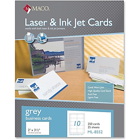 MACO Micro-perforated Laser/Ink Jet Business Cards - 2" x 3.50" - Matte - 250 / Box - Gray